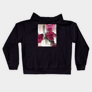 Glitched Red and White Roses Kids Hoodie